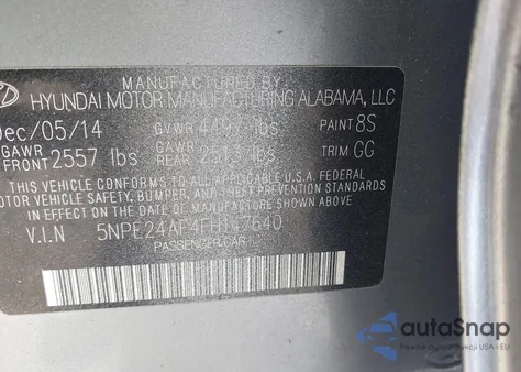 2015 Hyundai Sonata Se z USA, uszkodzony, nr VIN 5NPE24AF4FH147640